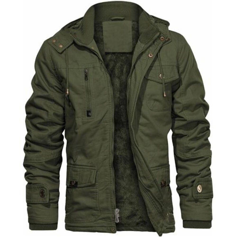Men's Thick Winter Jackets with Hood Fleece Lining Cotton Military Jackets